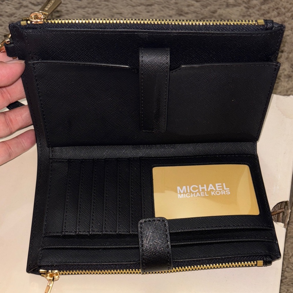 Michael Kors Black Leather Wallet with Gold Accents